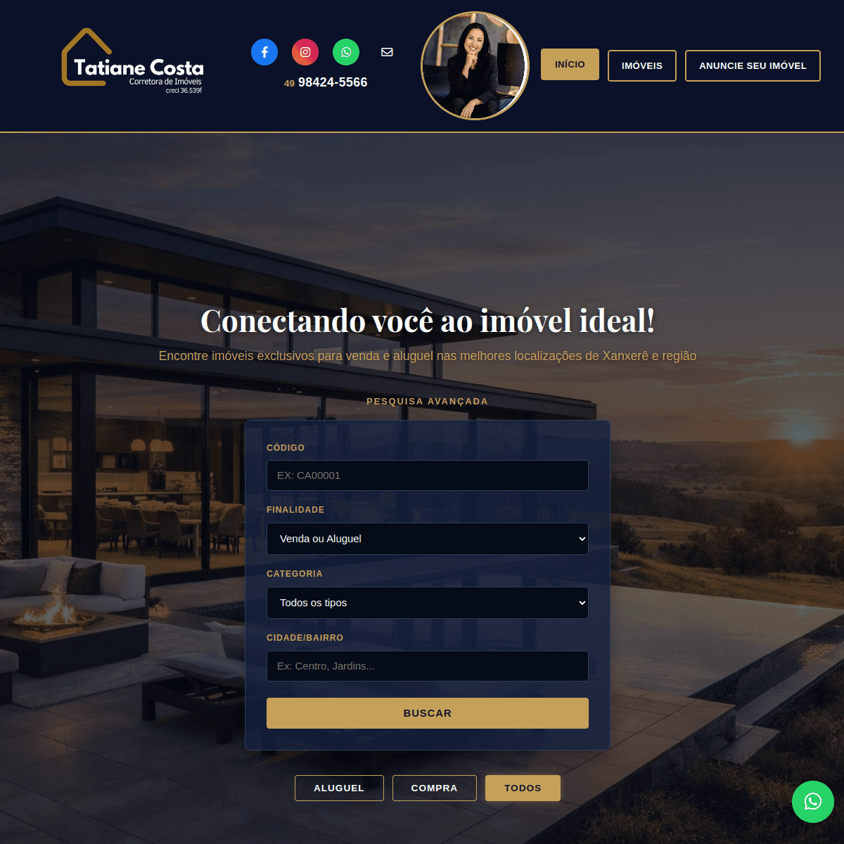 Print do site Tatiane Costa Imóveis